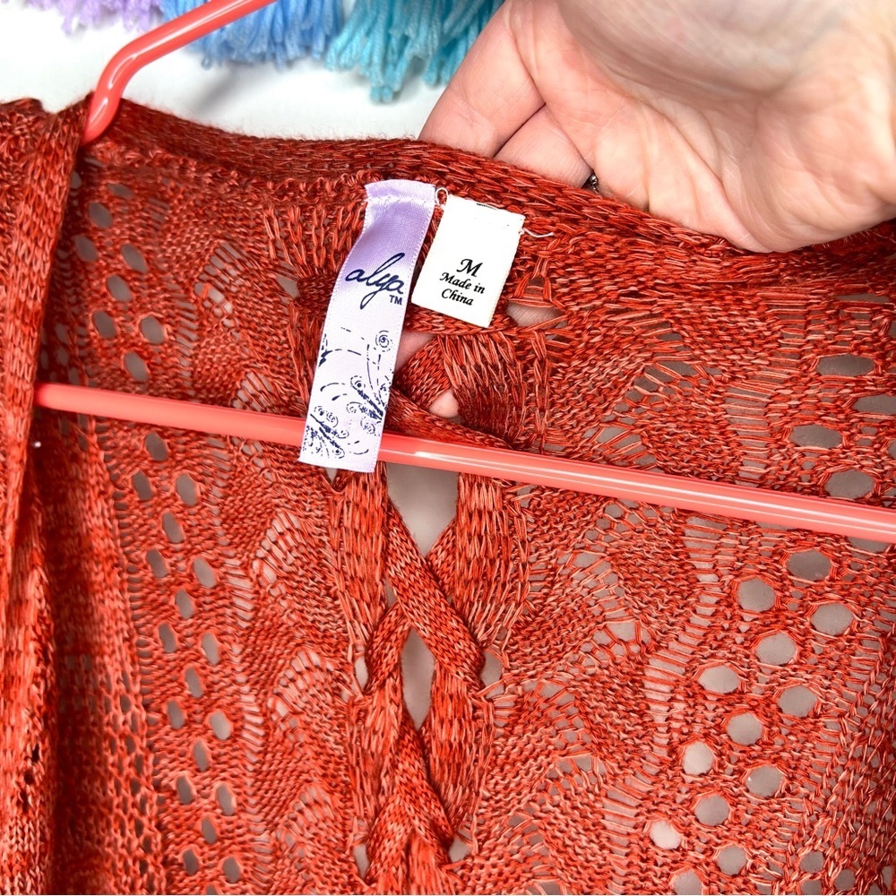 Alya Scarlett Open Knit Cardigan Duster with Braided Back Size Medium - Picture 5 of 10